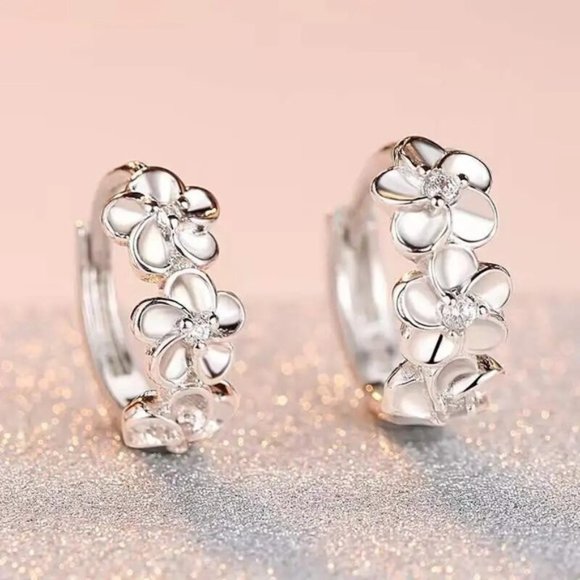 925 Sterling silver romantic plum bossom crystal earrings for women fash… - Picture 2 of 6